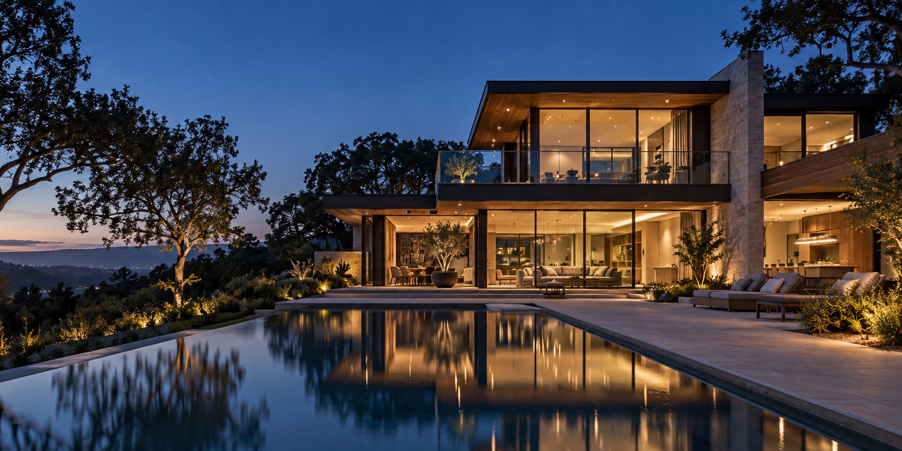 Contemporary Northern California home at blue hour